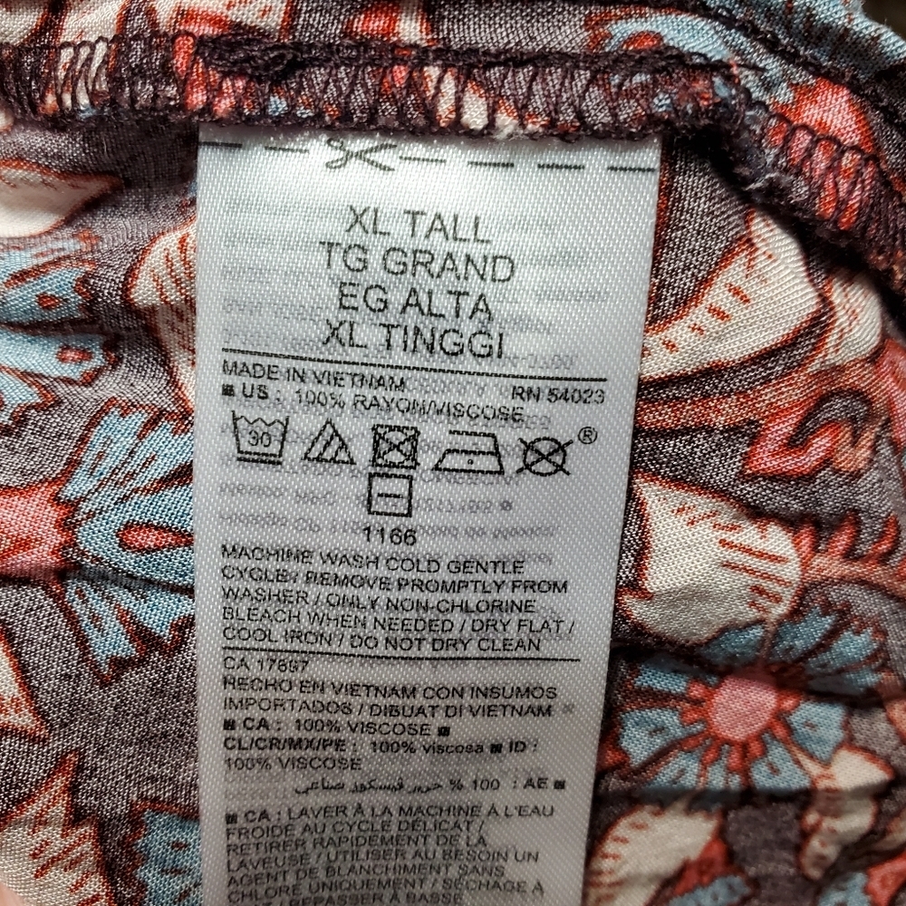 Old Navy Maxi Dress Long Sleeve Pull Over Burgundy Teal Floral Size XL Tall - Picture 9 of 9